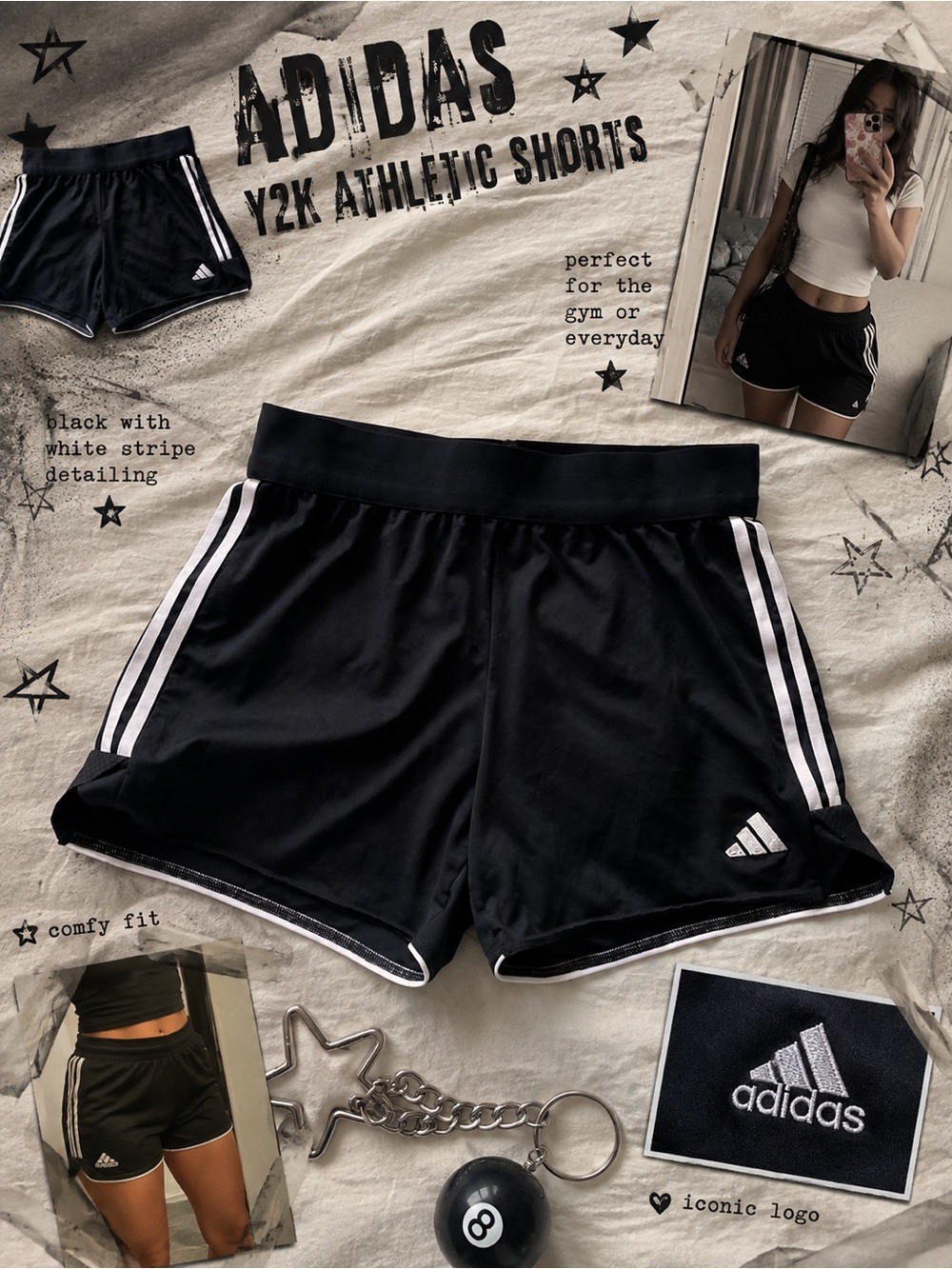 Adidas black drawstring track shorts large